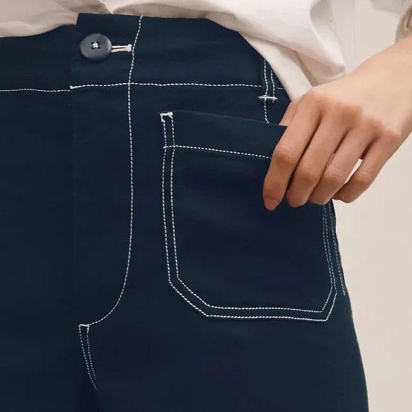 Anthropologie Maeve The Colette Contrast Stitch Linen Crop Wide Leg Pants - Picture 3 of 8